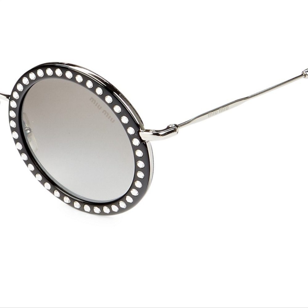 MIU MIU Retro Round Rhinestone Studded Sunglasses Black Délice Y2K - Picture 6 of 17
